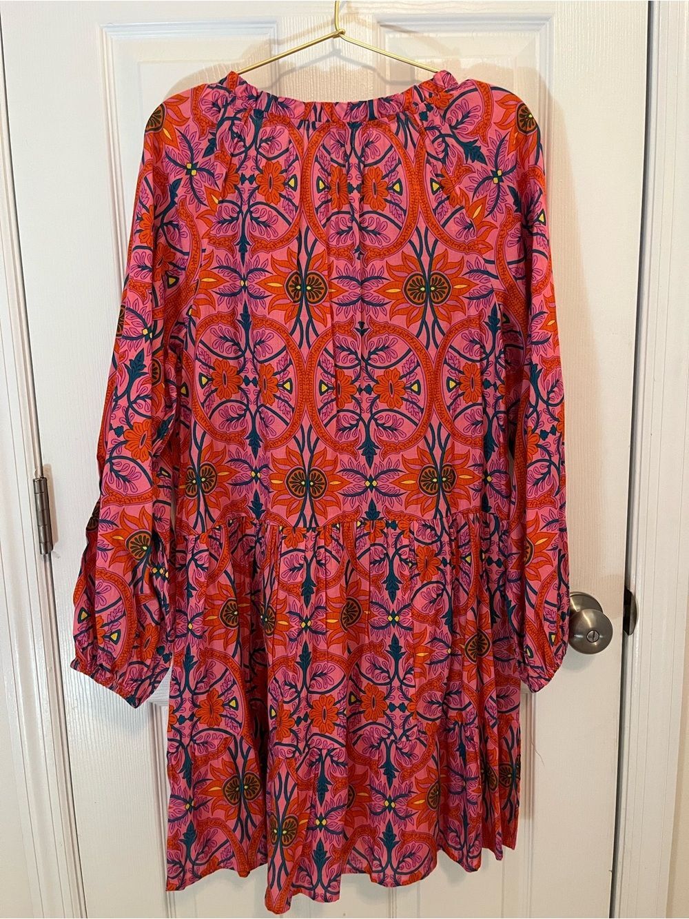 KING + PITT Pink Orange Floral Boho Tiered Dress Size Large - Picture 14 of 14